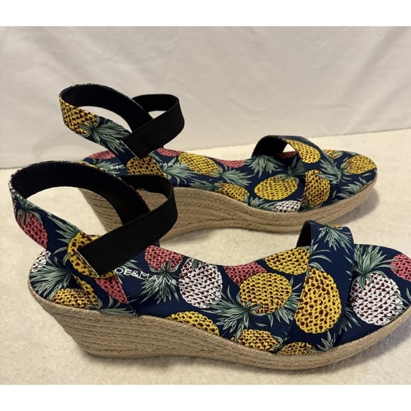 Monroe & Main Pineapple Wedge Heel Espadrilles Women's Sz 12 Navy Print Bohemian - Picture 3 of 8